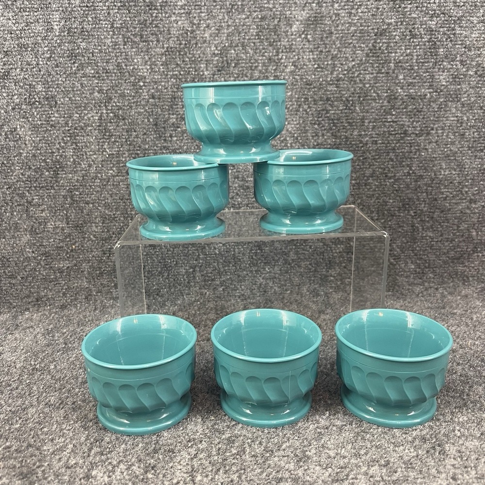 Lot Of 6 Dinex Turnbury 3200 Teal Plastic Melamine 5oz Pedestal Bowls